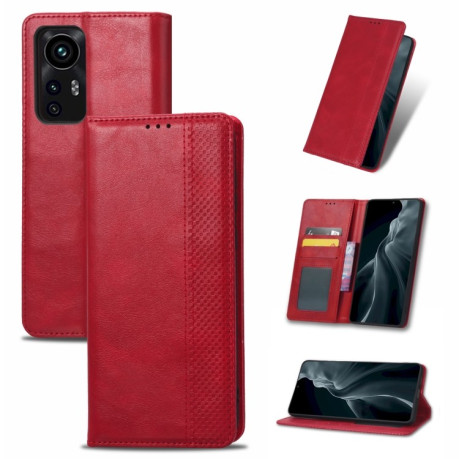 Чехол-книжка Magnetic Buckle Retro на Xiaomi Mi 12 - красный