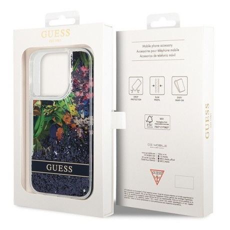 Оригінальний чохол Guess Flower Liquid Glitter на iPhone 14 Pro Max - blue
