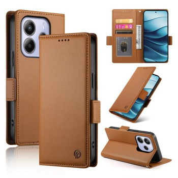 Чохол-книжка Side Buckle Magnetic Frosted Leather для Xiaomi Redmi Note 14 4G 164.84mm - коричневий