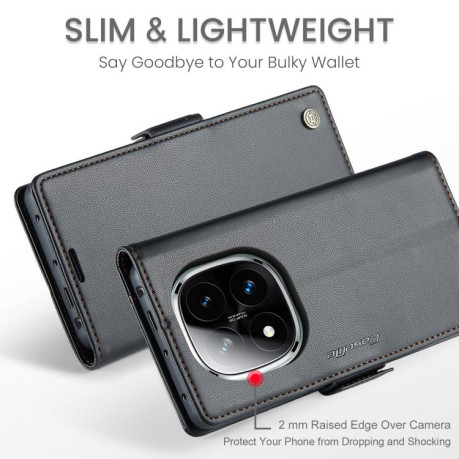 Чехол-книжка CaseMe 023 Butterfly Buckle Litchi Texture RFID Anti-theft Leather для Xiaomi Redmi Note 14 Pro 4G - черный
