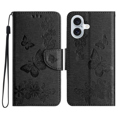 Чехол-книжка Embossed Butterfly для iPhone 16 Plus - черный