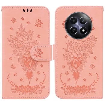 Чехол-книжка Butterfly Rose Embossed для  Realme 13 5G/12 5G/12X 5G - розовый