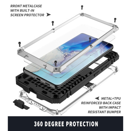 Противоударный металлический чехол R-JUST Dustproof на Samsung Galaxy S21 Ultra - серебристый