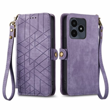 Чохол-книжка Geometric Zipper Wallet Side Buckle Leather для Realme Note 50 - фіолетовий