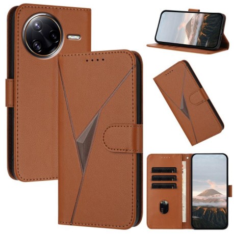 Чехол-книжка Triangle Pattern Buckle Clasp Leather на  Redmi K80 Pro / Xiaomi Poco F7 Ultra - коричневый