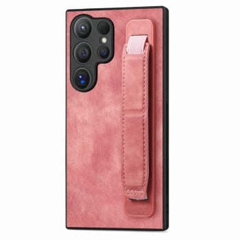 Противоударный чехол Wristband Leather Back для Samsung Galaxy S24 Ultra 5G - розовый
