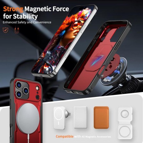 Противоударный чехол kalebol с подставкой 360 с MagSafe на iPhone 17 Pro Max - красный