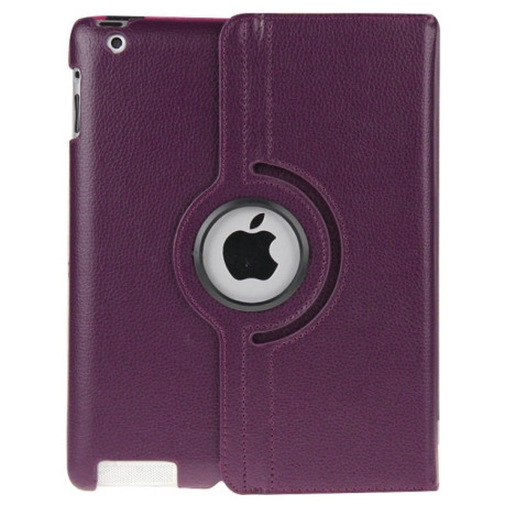 Кожаный Чехол 360 Degree Rotatable Sleep / Wake-up фиолетовый для iPad 4/ 3/ 2