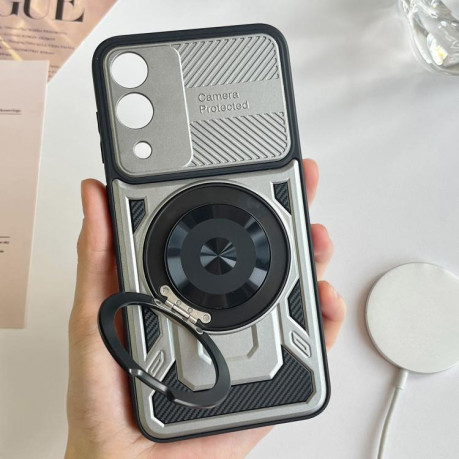 Противоударный чехол Armor Rotating Holder MagSafe на Samsung Galaxy S25 Edge 5G - серый