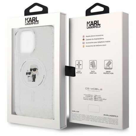Оригінальний чохол Karl Lagerfeld Choupette Glitter MagSafe case для iPhone 15 Pro Max - transparent
