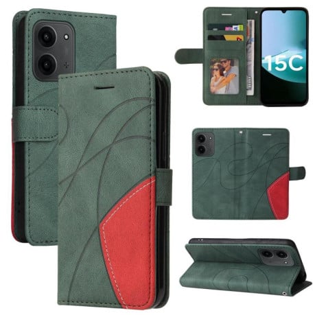 Чохол-книжка Dual-color Splicing Flip Leather на Xiaomi Redmi 15C 4G EU / 15C 5G 173.1mm - зелений