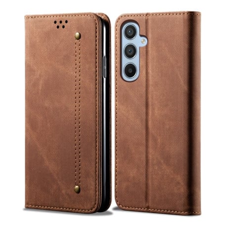 Чехол книжка Denim Texture Casual Style на Samsung Galaxy M15 / F15 5G - коричневый