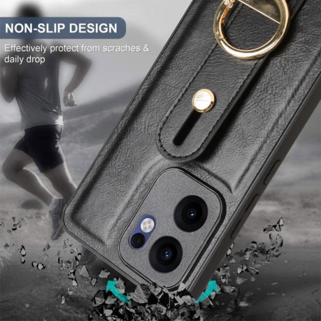 Противоударный чехол Wristband Leather Back для OPPO Reno13 F 5G - черный
