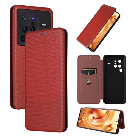 Чохол-книжка Carbon Fiber Texture на Vivo X80 Pro 5G - коричневий