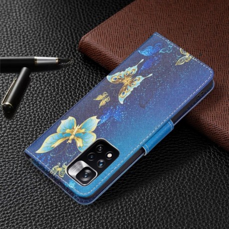 Чехол-книжка Colored Drawing Pattern для Xiaomi Redmi Note 11 Pro 5G (China)/11 Pro+ - Gold Butterfly
