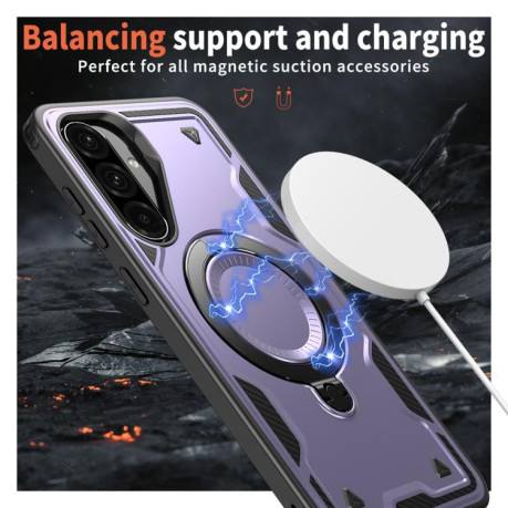 Противоударный чехол MagSafe Holder Armor PC Hybrid для Samsung Galaxy A56 5G - фиолетовый