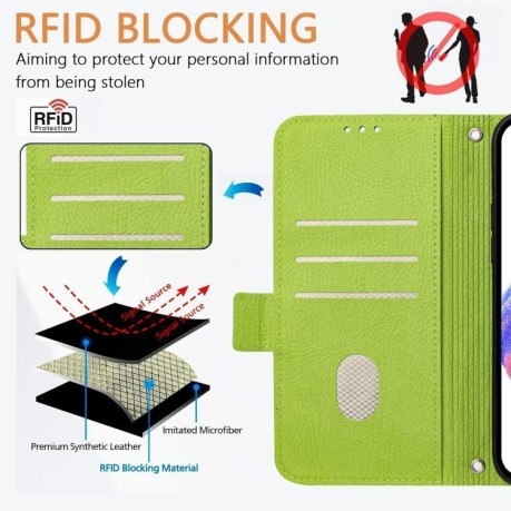 Чехол-книжка Embossed Rose RFID Anti-theft Leather для Xiaomi 14T - зеленый