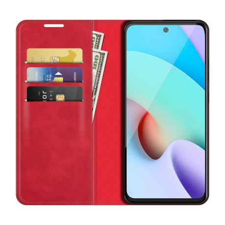 Чехол-книжка Retro Skin Feel Business Magnetic на Xiaomi Redmi 10 - красный