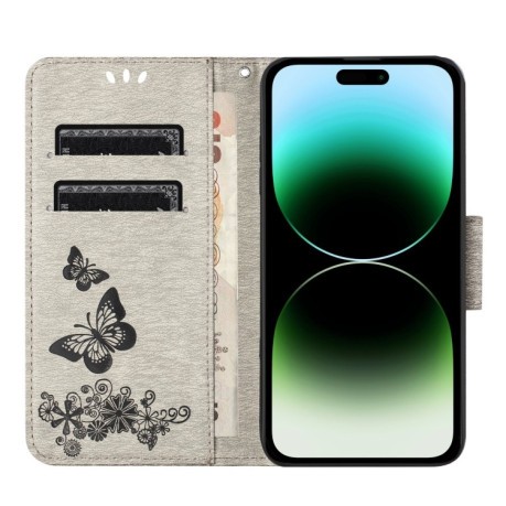 Чохол-книжка Embossed Butterfly для iPhone 16 Pro Max - сірий