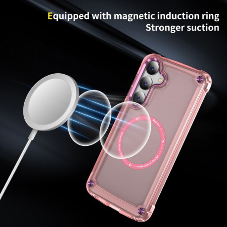 Протиударний чохол Skin Feel TPU + PC MagSafe Magnetic для Samsung Galaxy S25 5G - прозоро-рожевий