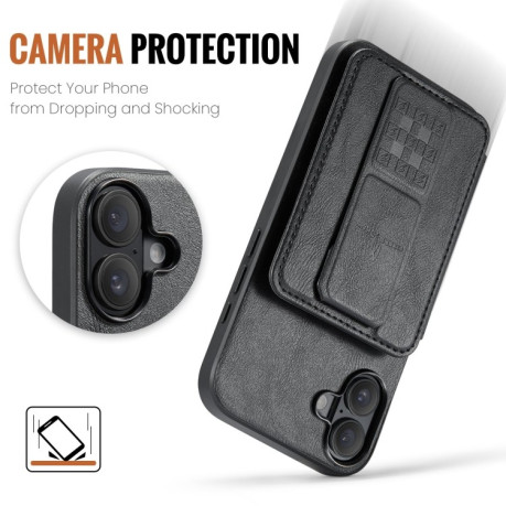 Чехол Fierre Shann Oil Wax Cow Leather Card Holder на iPhone 16 - черный