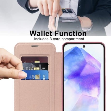 Ударозахисний чохол MagSafe Magnetic RFID Anti-theft Leather для Samsung Galaxy A55 5G - рожевий