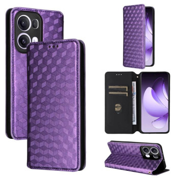 Чехол-книжка Cubic Grid Texture Flip Leather для OPPO Reno13 Pro 5G - фиолетовый