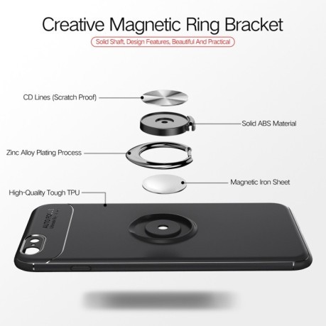 Ударозащитный чехол Metal Ring Holder 360 Degree Rotating на iPhone 6 Plus / 6s Plus - черно-розовое золото