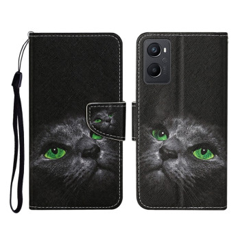 Чехол-книжка Colored Drawing Pattern для Realme 9i/OPPO A76/A96 - Black Cat
