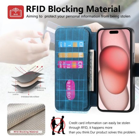 Чехол-книжка CaseNeo MagSafe RFID Anti-theft Retro Leather для iPhone 16e - синий
