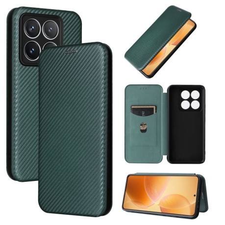 Чохол-книжка Carbon Fiber Texture на Xiaomi 14T Pro - зелений