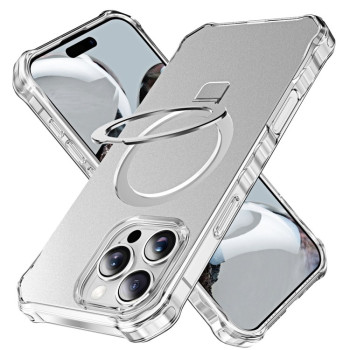 Противоударный чехол Solid Color Wave MagSafe Holder для iPhone 16 Pro Max - серебристый