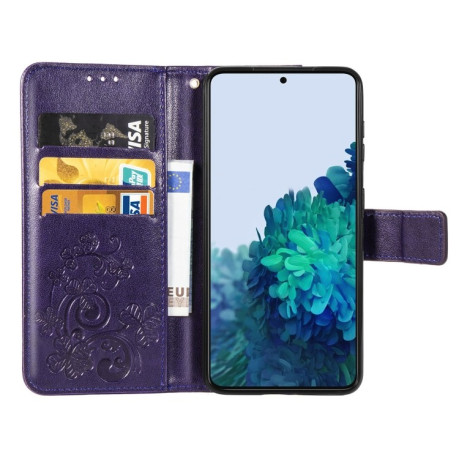 Чехол-книжка Four-leaf Clasp Embossed на Samsung Galaxy S22 5G - фиолетовый