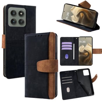 Чехол-книжка Color Stitching Skin Feel с защитой от сканирования RFID и магнитным хлястиком на Motorola Edge 60 Pro 5G - черный