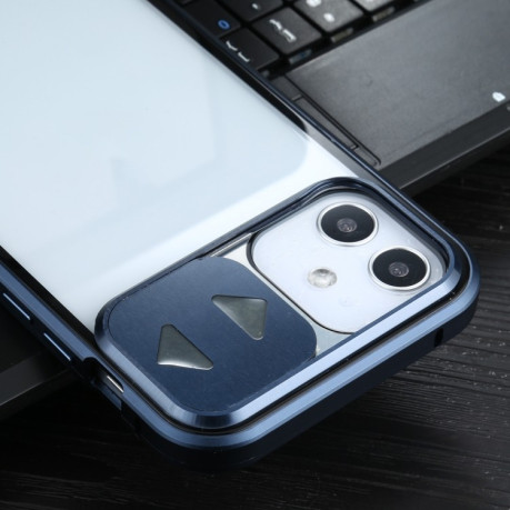 Двусторонний магнитный чехол Sliding Lens Cover Mirror Design на iPhone 12 mini-синий