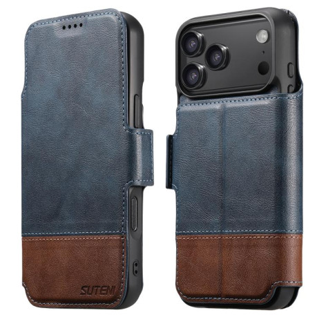 Чехол-книжка Suteni Q06 2-in-1 Multi-function с MagSafe и магнитным хлястиком на iPhone 17 Pro Max - синий