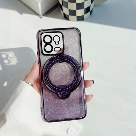 Противоударный чехол Rotation MagSafe Holder Gradient Glitter TPU для Xiaomi 14 - фиолетовый