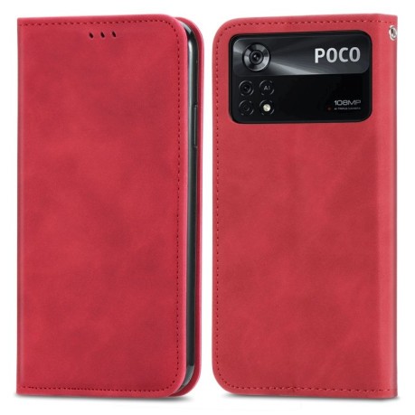 Чехол-книжка Retro Skin Feel Business Magnetic на Xiaomi Poco X4 Pro 5G - красный