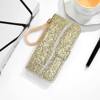 Чехол-книжка Glitter Powder для Samsung Galaxy A03s - золотой