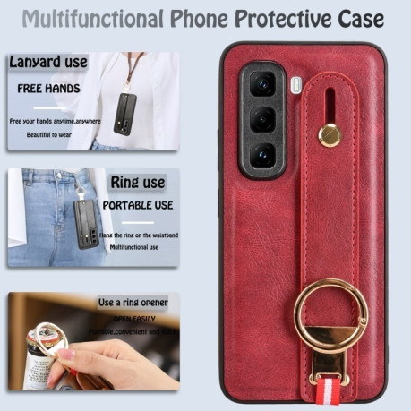 Противоударный чехол Wristband Leather Back для Infinix Hot 50 Pro 4G - красный