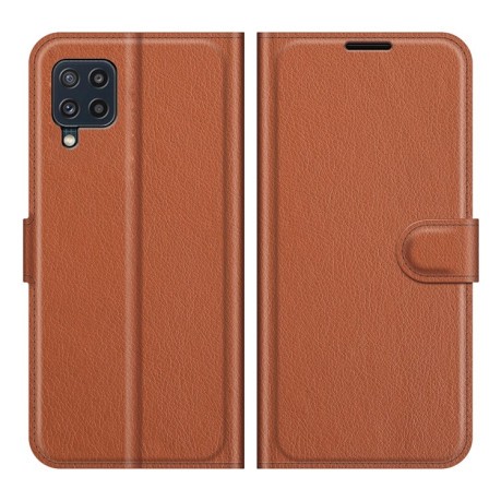 Чехол-книжка Litchi Texture на Samsung Galaxy M32/A22 4G - коричневый