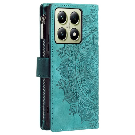 Чехол-книжка Multi-Card Totem Zipper Leather  для Xiaomi 14T - зеленый