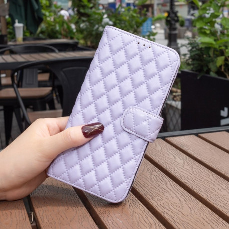 Чехол-книжка Diamond Lattice Wallet Flip Leather для Xiaomi Poco M6 4G / Redmi 13 4G - фиолетовый