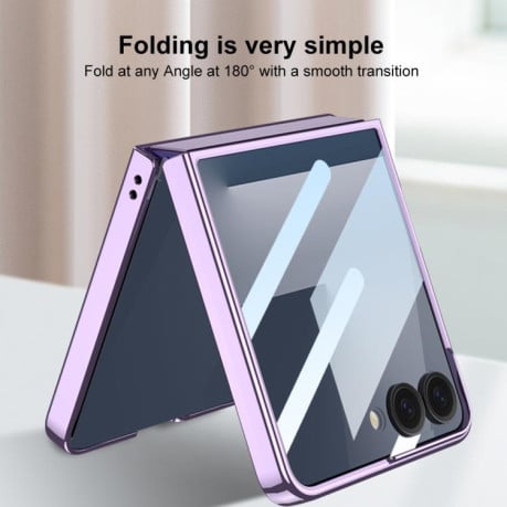 Чехол GKK Integrated металлизированная рамка Electroplating с магнитной 360 подставкой на Samsung Galaxy Flip 7 5G - прозрачный