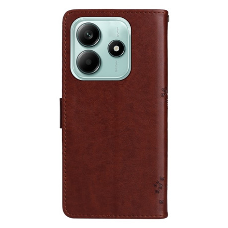 Чехол-книжка Happy Cat Pattern для Xiaomi Redmi Note 14 5G/Poco M7 Pro 5G - кофейный