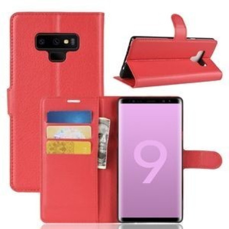 Кожаный чехол- книжка Litchi Texture на Samsung Galaxy Note 9-красный