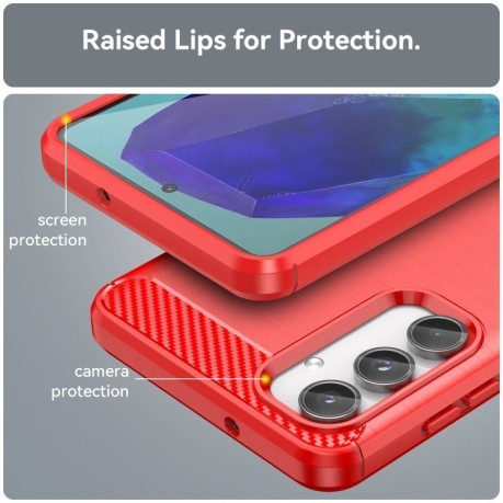 Противоударный чехол Brushed Texture Carbon Fiber на Samsung Galaxy M55 - красный
