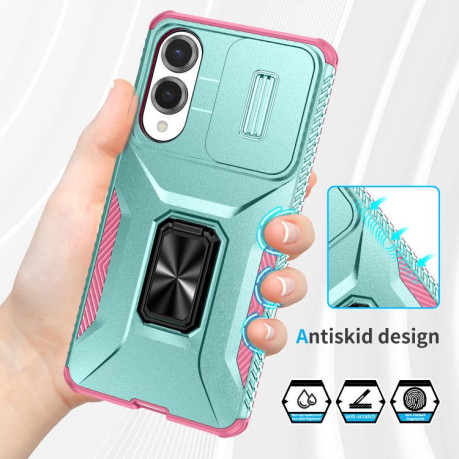 Противоударный чехол Sliding Camshield для Samsung Galaxy S25 Edge 5G - Pink + Grey Green