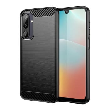 Противоударный чехол Brushed Texture Carbon Fiber на Samsung Galaxy M16 5G - черный