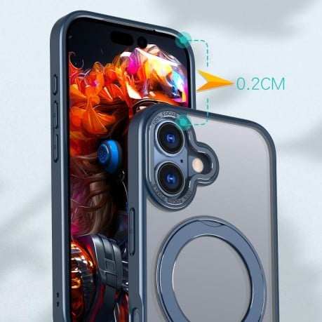 Чохол kalebol з MagSafe та підставкою 360 Metal Ring Holder на iPhone 17 - синій